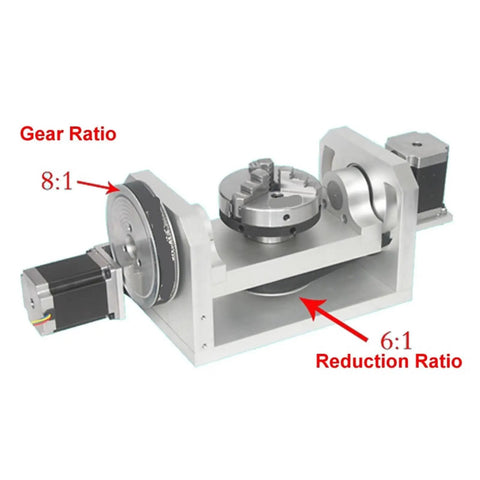 Wicked Smooth 4th Axis 5th A Axis Rotary Table For Cnc Router with 8:1 gear ratio and 6:1 reduction ratio, showcasing precise cutting capabilities.