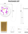 Anime Luna Neon Sign LED Dimmable Moon Cat Night Light packaging, includes neon sign, hanging chain, dimmer switch, and screws.