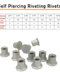 Yunding Aluminum Auto Body Riveting Machine self piercing rivets in various sizes for sheet metal joining and automotive projects.