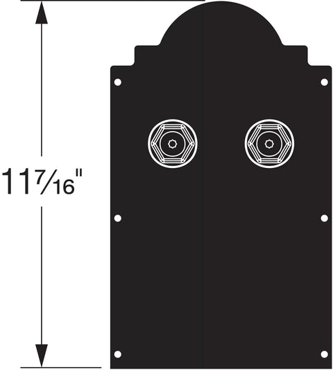 Outdoor Accents Mission Collection Decorative Post Base Cover For 6x6 Posts Wraps Around MPBZ Moment Base And Other Post Bases Four Piece Assembly With Screws Included No Drilling Required Slick Outdoor Upgrade, black composite panel with dimensions.
