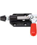 Beefy Toggle Clamp Cast Iron Push Pull Clamp With Plastic Handle, red handle, cast iron body, side view