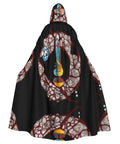 Back view of Halloween adult hooded cape with full body transfer print for costume role play masquerade theme party and carnival.