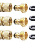 Solid Brass Garden Hose Quick Connect Set Heavy Duty Three Quarter Inch GHT Quick Connectors For Fast Hassle Free Water Flow 3 Pack