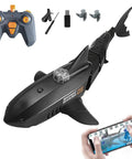 Remote Control Shark Pool Boat With HD Underwater Camera Real Time Video Feed 2 4G RC Dual Propeller Drive Dope App And Remote Dual Control For Adults Water Fun Toy Black with accessories shown