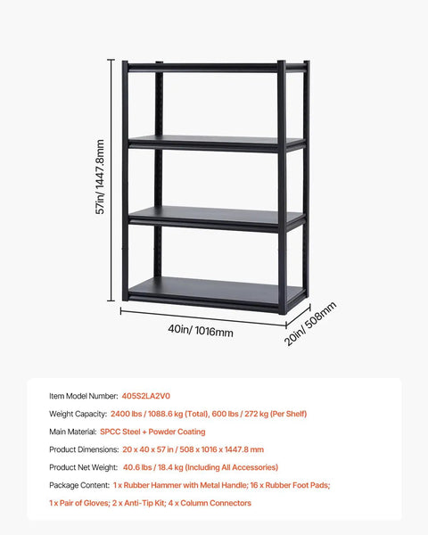 4 Tier Heavy Duty Storage Shelves With 2400 Lb Capacity Rock Solid Adjustable Metal Shelving Unit For Garage Warehouse Or Basement Built Like A Tank Steel Organize Your Space Hassle Free Black