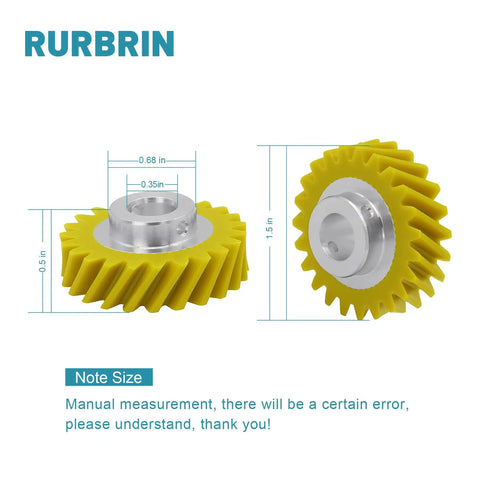 4 Pack Mixer Worm Gear And Carbon Brush Replacement Kit for stand mixers showing yellow worm gear dimensions