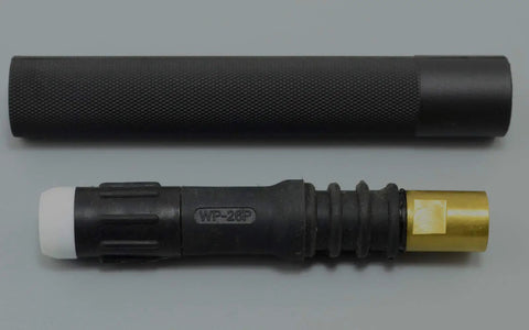 SR26P WP26P TIG Welding Torch Head Body Air Cooled 200 Amp Heavy Duty Replacement Part black and gold components close-up.