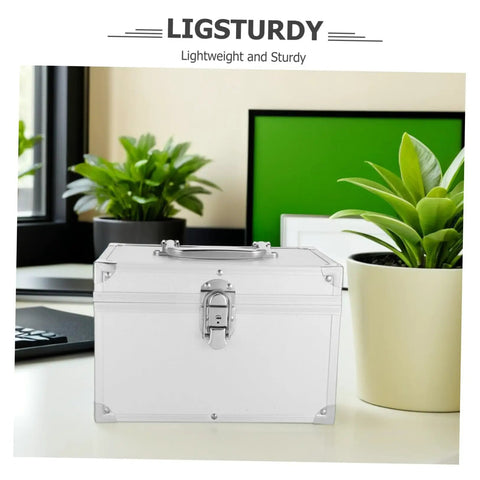 Lockable Aluminum Tool Box With Handle Beefed Up Heavy Duty Impact Resistant Double Layer Storage Case on desk