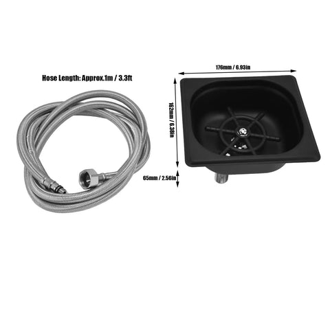 Heavy-Hitter Square Glass Rinser And Sink Sprayer with stainless steel hose and matte black wash basin for quick cleaning.