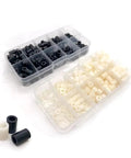 All Purpose Nylon Spacers Kit 600-800 Pcs M3 M4 10 Sizes Non-Threaded Hollow Standoffs No Nonsense Electrical Insulation And Vibration Dampening White ABS Nylon Plastic Assortment Box Set, mixed white and black spacers in organizer