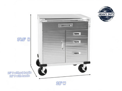 Heavy Duty Rolling Storage Cabinet With Wheels And Drawers, Built For Garage And Shop, Stainless Steel Table Top, 34.5"H x 28"W