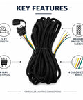 Ultimate 22 Foot 4 Pin 5 Wire Trailer Wiring Harness With Waterproof Connectors And Nylon Sleeve For Boats ATVs Trailers Easy Install Brake Lights Turn Signals, 22 ft