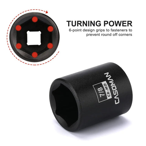 Close-up of 6-point socket from 19 Piece 1/2 Inch Drive Impact Socket Set SAE Shallow Range 3/8 To 1-1/2 Inch Cr-Mo Alloy Steel