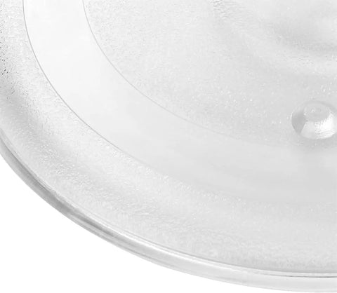 Close-up corner of Universal 9.6 Inch Microwave Glass Turntable Plate Replacement With Coupler And Roller Ring For Kenmore Panasonic GE