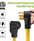 Heavy Duty 50 Amp NEMA 14-50 Y Splitter Adapter with ergonomic handle and safety features for dual RV outlets.