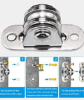 Beefy Heavy Duty Fixed Pulley Block Wheel Set For Cord Handling Silent Wall Or Ceiling Mount Pulleys 176 Lb Load Capacity Durable Carbon Steel Construction Ideal For DIY Moving And Material Handling 2 Pack shown with installation steps