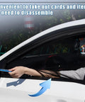 Custom Fit Car Window Sunshades For Tesla Cybertruck 2024 Plus 4 Piece Set shown on car window allowing easy access to items.