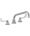 Monterrey 8 Inch Widespread Tubular Swivel Spout Kitchen Faucet With Metal Wrist Blade Handles Polished Chrome Lead Free Solid Brass