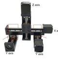 Top Shelf Cnc Gantry 3 Axis X Y Z Linear Stage With Slick T Frame Slide Rail and Rock Solid Nema 11 Stepper Motor for Smooth Ride Quality Motion Control 50 To 300 Mm Stroke Range, showing labeled axes.