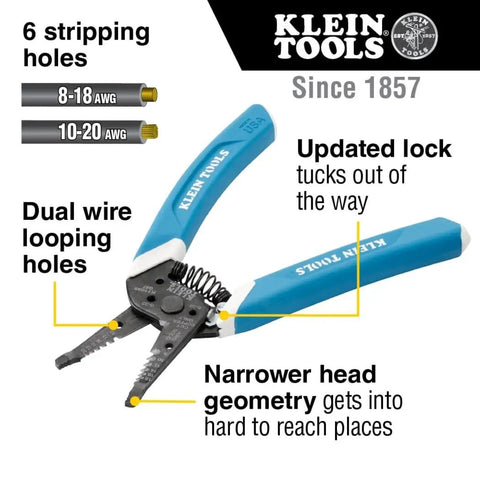 Pro Grade Wire Stripper And Cutter For 8 To 18 AWG Solid And 10 To 20 AWG Stranded Wire With Six Precision Ground Stripping Holes Narrow Head