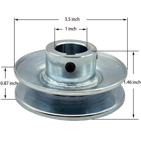 Heavy Duty 3.5 Inch V Belt Pulley With 1 Groove 1 Inch Bore 1/4 X 1/8 Keyseat Includes 2 Screws And Wrench Zinc Plated 1020 Steel Motor Pulley