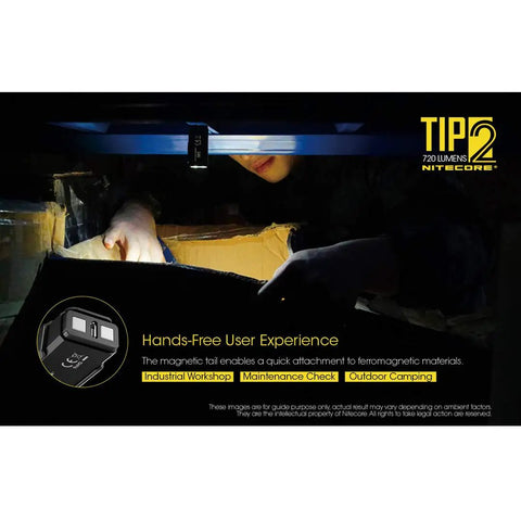 Person using Tip 2 Keychain Flashlight With 720 Lumens USB Rechargeable EDC Pocket Light for hands-free illumination in dark space.