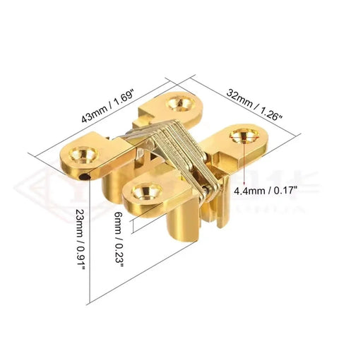 Hidden 180 Degree Zinc Alloy Cross Door Hinge for Cabinets and Furniture, Concealed Invisible Hinge Kit, 1 Piece Silver dimensions
