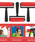 3 Pack Slick Glide Plastic Ink Rollers For Printmaking And Diamond Art Projects With Top Tier Build For Hassle Free Even Paint Spread And Legit Durable Home Craft Stamping Tool Set, featuring red plastic brayers.