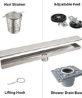 24 Inch Linear Shower Drain With Removable Patterned Grate Heavy Duty Built To Last 304 Stainless Steel Floor Drain Brushed Nickel