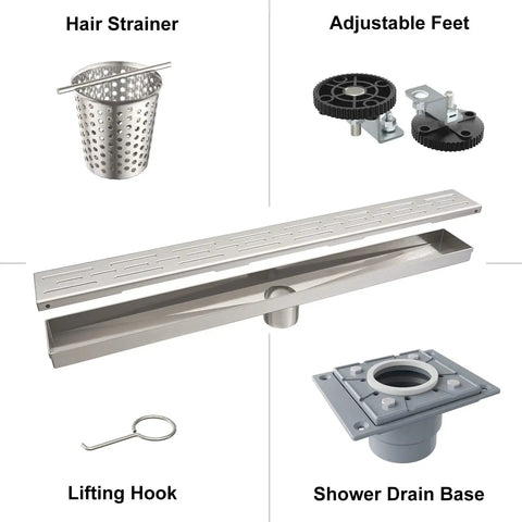 24 Inch Linear Shower Drain With Removable Patterned Grate Heavy Duty Built To Last 304 Stainless Steel Floor Drain Brushed Nickel