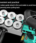 Close-up of Heavy Duty Cordless Electric Wire Cable Puller With Killer Torque, highlighting rubber guide wheels and 2000mAh battery.