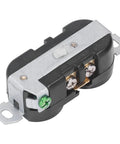 Rock Solid Double Industrial Outlet Socket Heavy Duty Power Receptacle showing dual receptacle design, copper pins and metal casing.