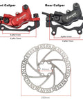 JFOYH Zoom HB876 4-piston hydraulic disc brake kit with 160mm rotor; front red caliper and rear black caliper
