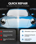 Blue car showing before and after effects of using Two Pack Car Scratch Removal Pen Easy Quick Fix For Auto Paint Chips And Scratches.
