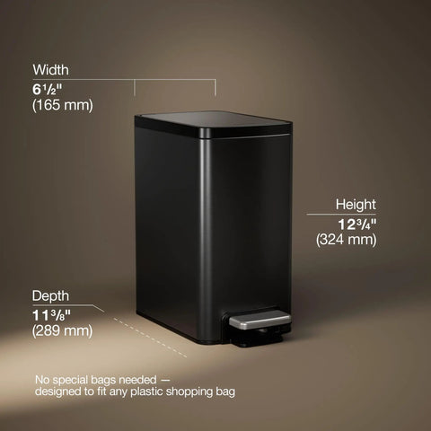 Black Stainless Small Trash Can With Foot Pedal And Quiet Close Lid 1.6 Gallon 6 Liter Fingerprint Resistant Stainless Steel Waste Bin Dimensions
