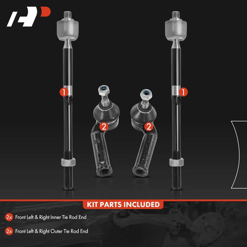 Front Inner and Outer Tie Rod End Kit for Ford Focus 2012 2018 Escape 2013 2019 and C Max 2013 2018 Replaces Worn Tie Rod Ends to Fix Uneven Tire Wear Beef Up Steering Feel and Restore Tight Responsive Handling, 2 inner and 2 outer steel tie rod ends