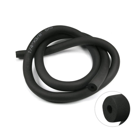 Two Pack Foam Insulation Hose For Air Conditioning, 0.24 In ID By 0.35 In Thick, 5.9 Ft black tubing for AC ductwork, coiled view