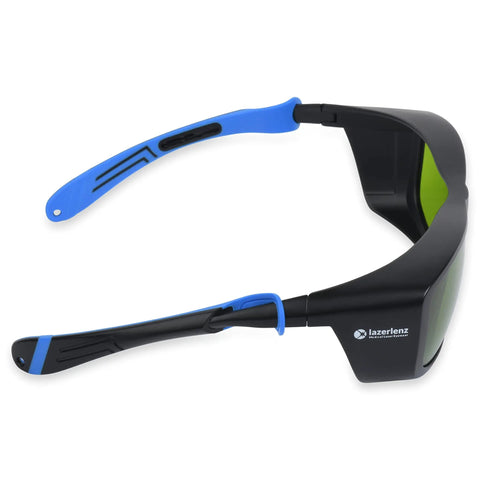 Side view of Adjustable Laser Hair Removal Safety Goggles Pro Grade For Diode Alexandrite And Nd YAG Wavelengths 755 800 And 1064 Nm Multi Wavelength Medical Eyewear Fit Over Glasses For Doctors And Laser Techs Curved Comfort Frame