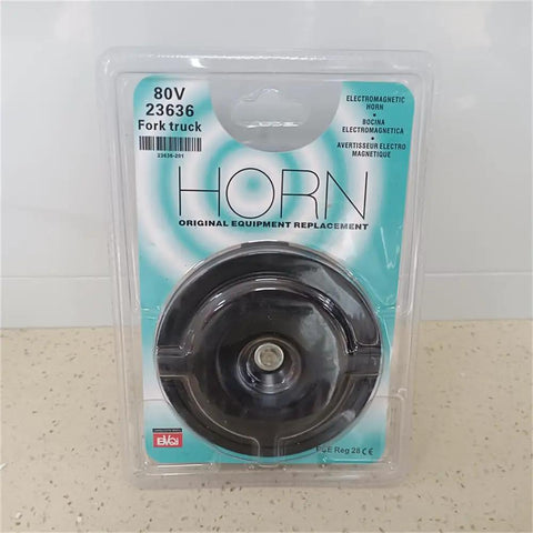 Heavy Duty 110Db 80V Electric Horn For Golf Carts, Pallet Trucks & Stacker Systems in package, suitable for forklifts.
