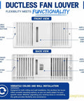 Front and back view of ductless fan louvers for Quiet Ductless Bathroom Exhaust Fan Kit With Grille And Unscented Filter Cartridge.
