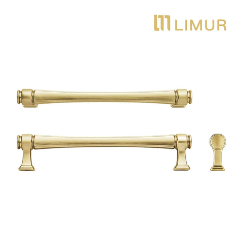 10 Pack Brushed Gold Cabinet Pulls, 7.5 Inch Center To Center Zinc Alloy Handles for kitchen, drawers, with close-up details