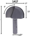 Round Nose Router Bit With 1 Inch Radius And 2 Inch Cutting Diameter For Smooth Curves, Pro Grade Build, 1/2 Inch Shank