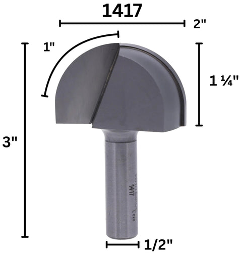 Round Nose Router Bit With 1 Inch Radius And 2 Inch Cutting Diameter For Smooth Curves, Pro Grade Build, 1/2 Inch Shank