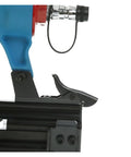Lightweight Oil Free Pneumatic Staple Gun And Straight Nail Tool Pro Brad Nailer For Woodworks No Fuss Heavy Duty Build Handle and trigger close-up.