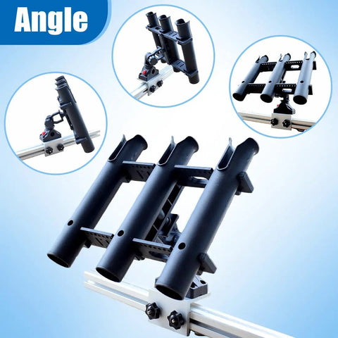3 Pole Fishing Rod Holder With Aluminum 90 Degree Track Bracket Base, 360 Degree Rotating Deck Or Side Mount For Versatrack And Ranger Track Systems, Heavy Duty Boat Track Bracket on boat track