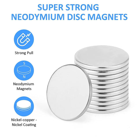 Front view: round neodymium disc magnets, silver finish, 15x1 mm, 100-pack for crafts and office use