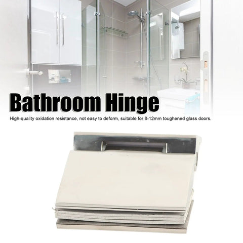 Rock Solid Stainless Steel Hinge plays nice with tempered glass doors, polished finish, suited for 8-12mm bathroom use.