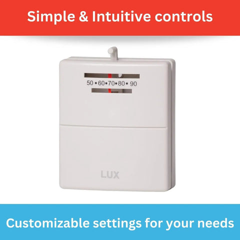 Heating Only Mechanical Thermostat With Easy Dial Control Non Programmable Mercury Free Sensor No Frills Budget Friendly Replacement For Home Furnaces And Baseboard Heaters Simple Install, white unit with a simple dial