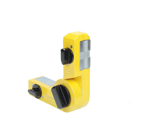 Hella Strong Mini Adjustable Welding Magnet With Slick On Off Rotating Base And 150 Lb Hold Power For Multi Angle Metal Fabrication, yellow design.