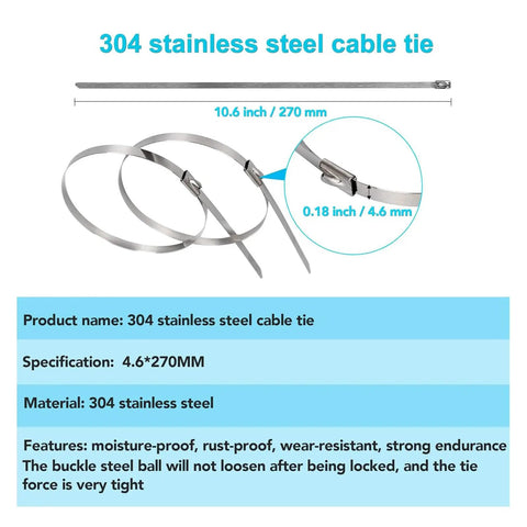 Heavy Duty Metal Tie Wrap Gun Kit With 200 Stainless Steel Cable Ties 4.6x270mm Adjustable Tensioning And Cutting Tool